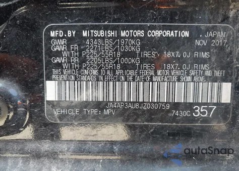 2018 Mitsubishi Outlander Sport 2.0 Es/2.0 Le from USA, damaged, VIN JA4AP3AU8JZ030759